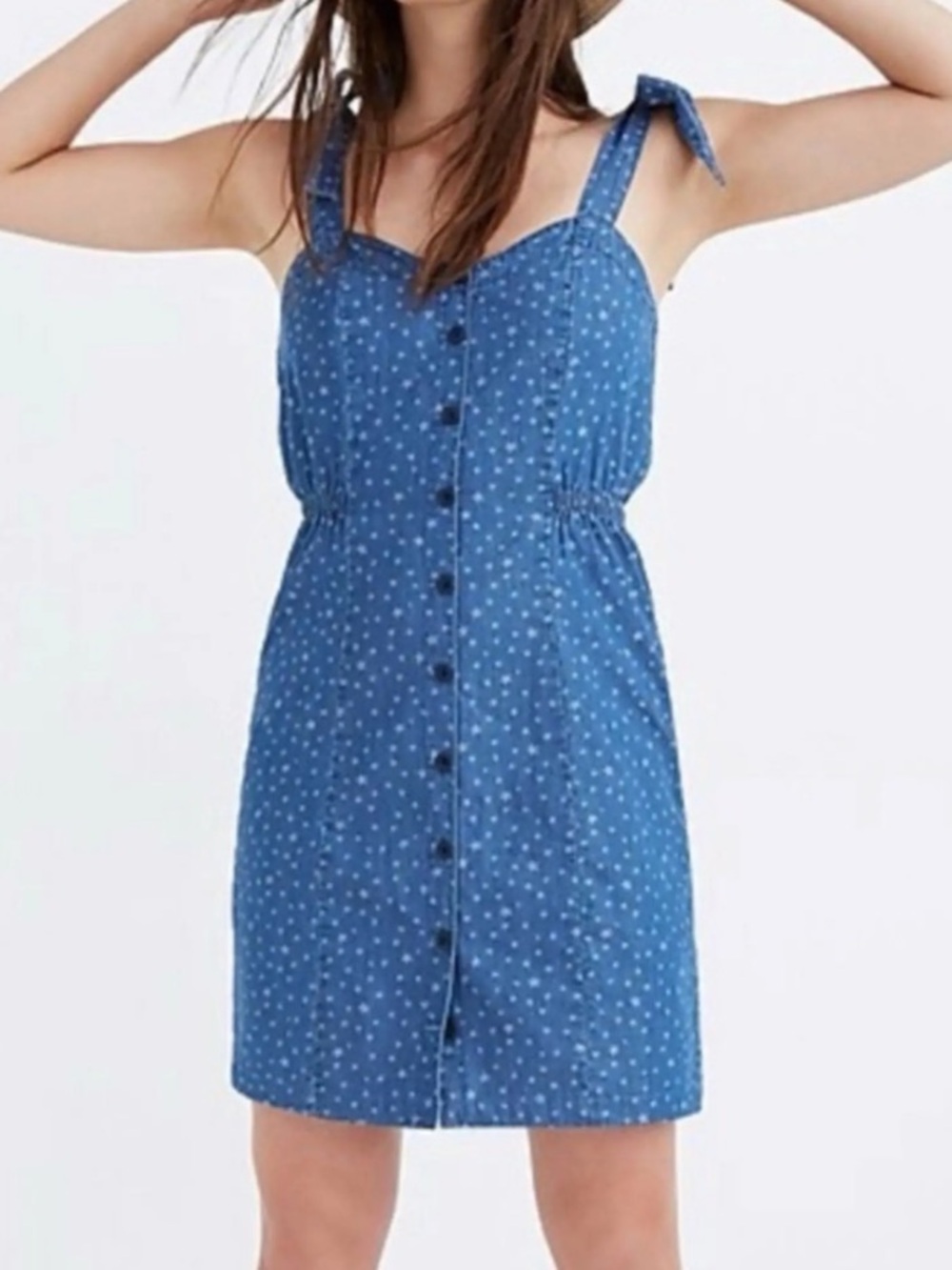 Madewell Blue Star-Print Tie-Strap Button-Front Sundress